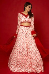 White & Red Lehenga Set