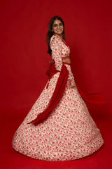 White & Red Lehenga Set