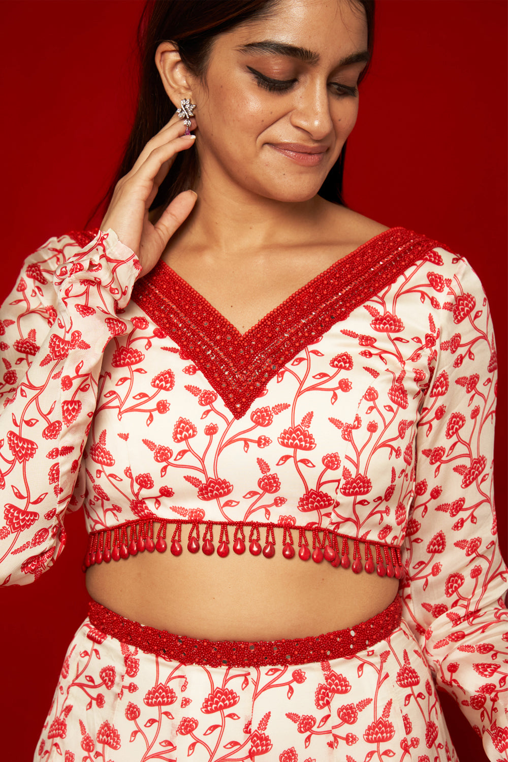 White & Red Lehenga Set