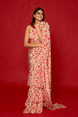 Cream & Red Ruffle Saree