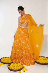 Mustard & White Lehenga Set