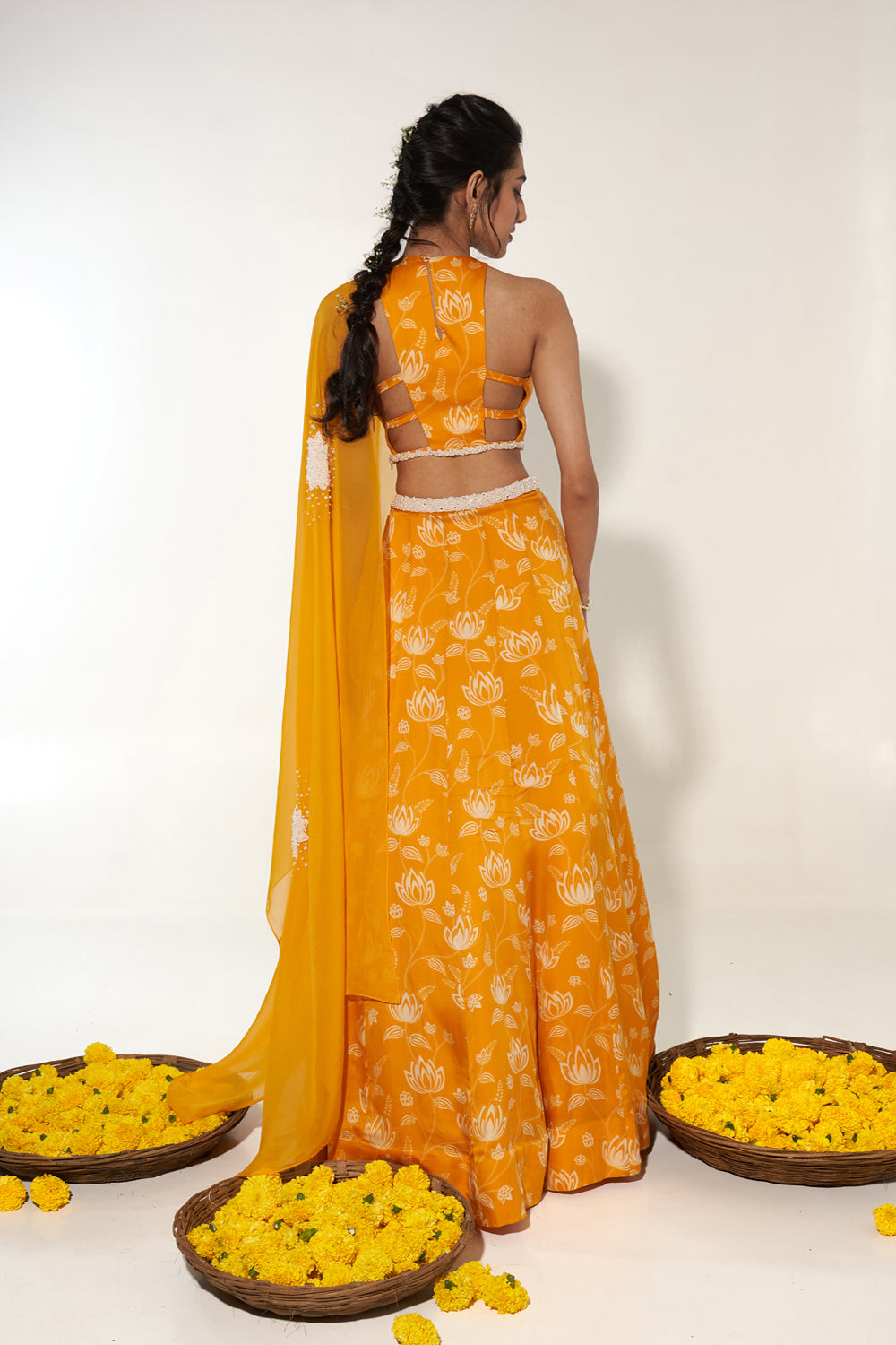 Mustard & White Lehenga Set