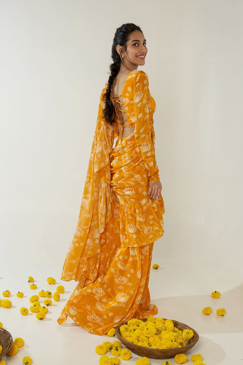 Mustard & White Ruffle Saree