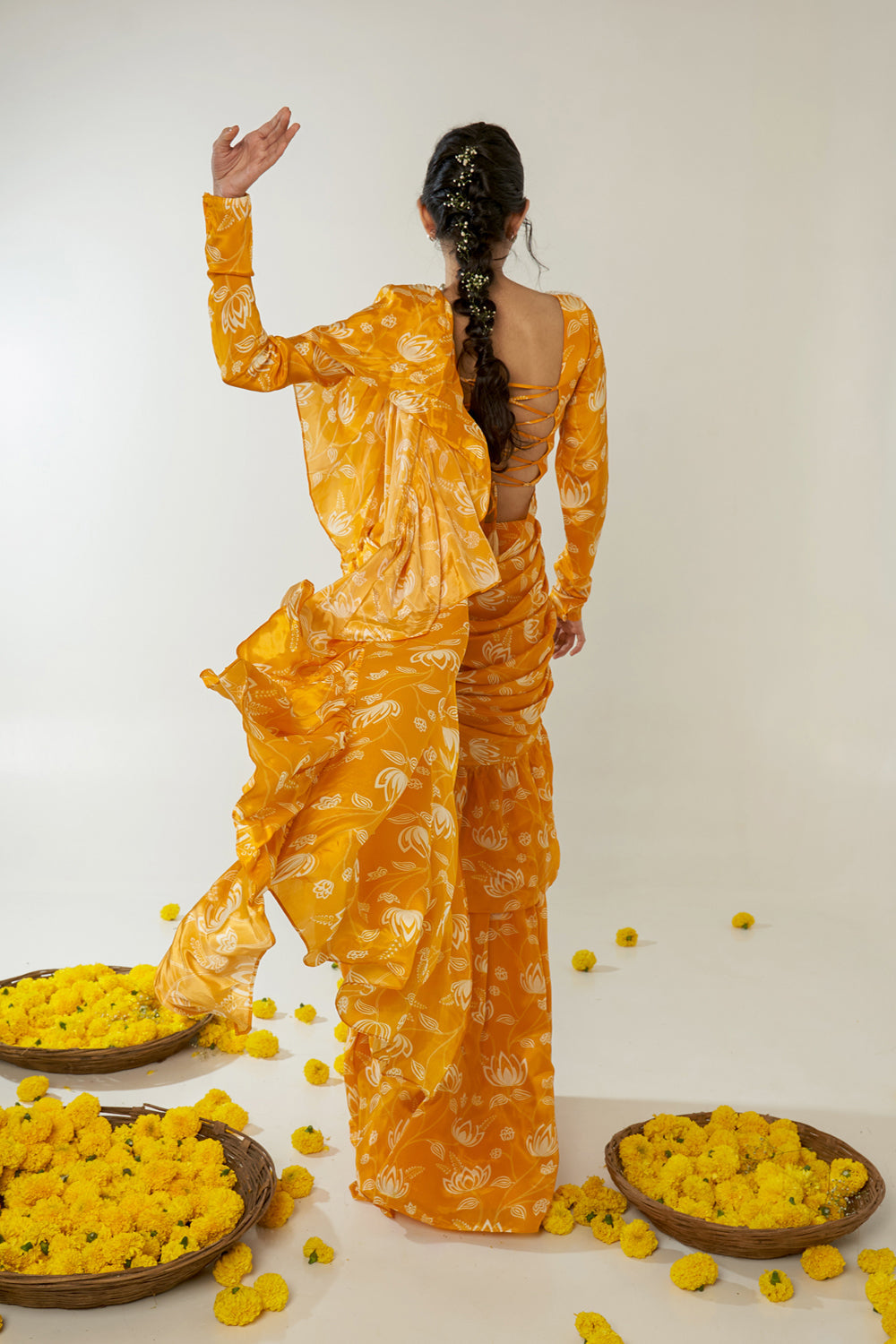 Mustard & White Ruffle Saree