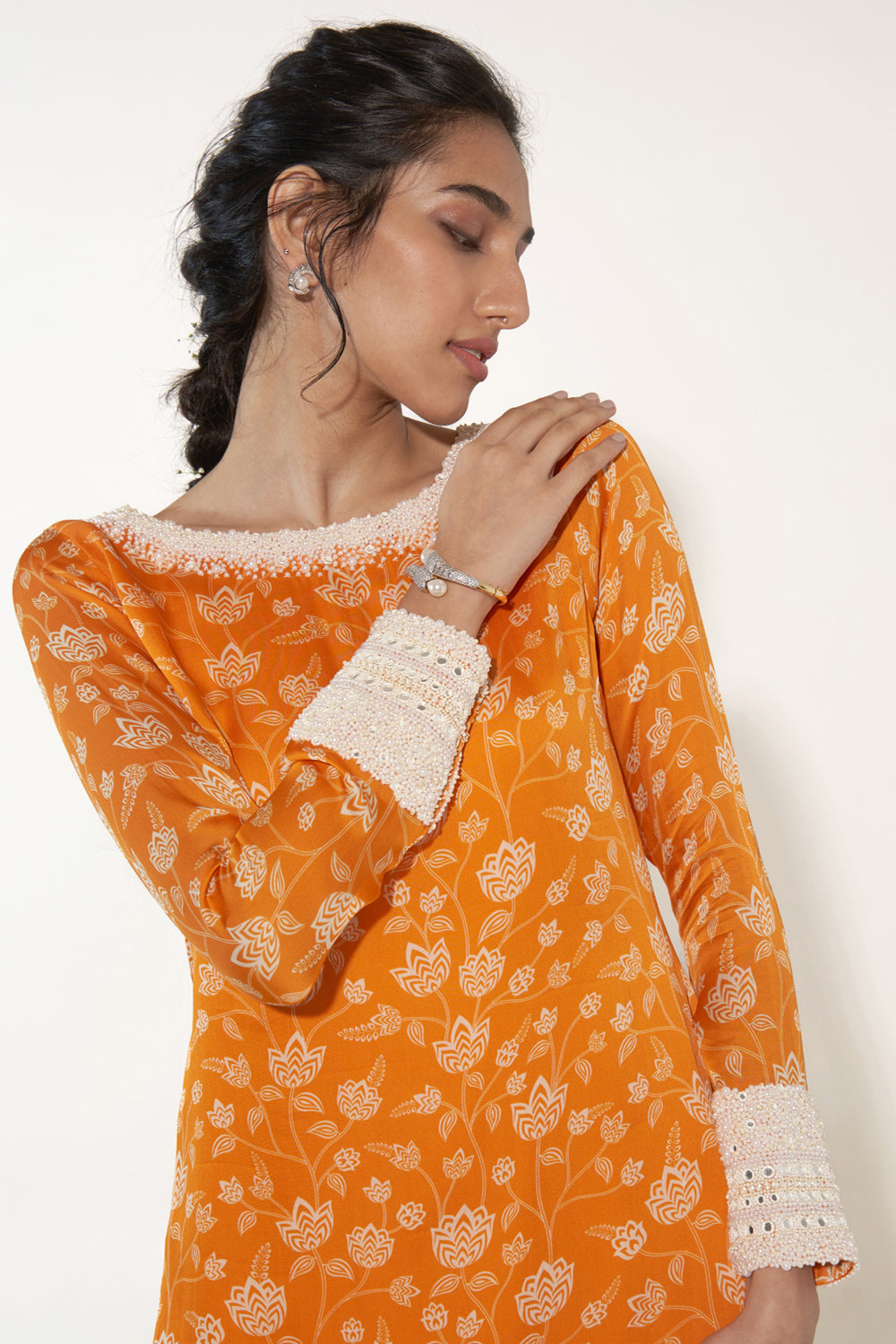 Orange & White Kurta Set