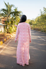 White, Red & Pink Floral Stripes Cape Set