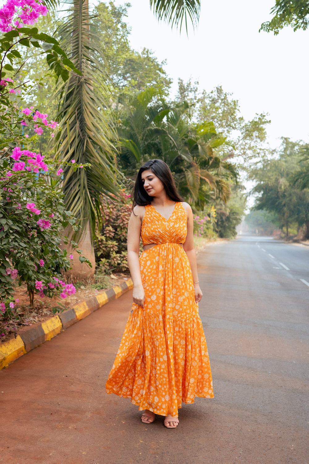 Orange Floral Maxi Dress