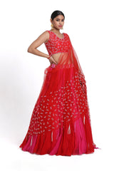 Ishmeet Kaur in Red & Pink Ombre Lehenga Set