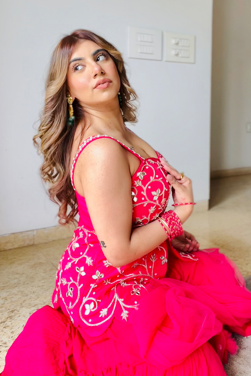 Mannat Setia in Fuscia Pink Peplum With Inserted Sharara Set