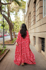 Red Floral Cape Set