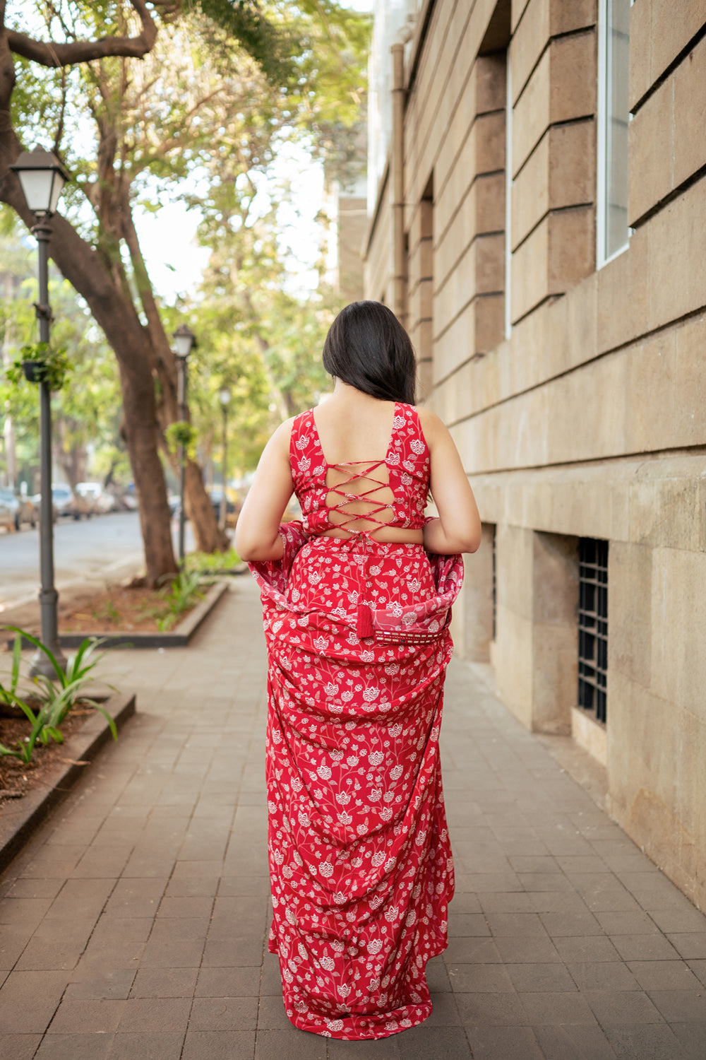 Red Floral Cape Set