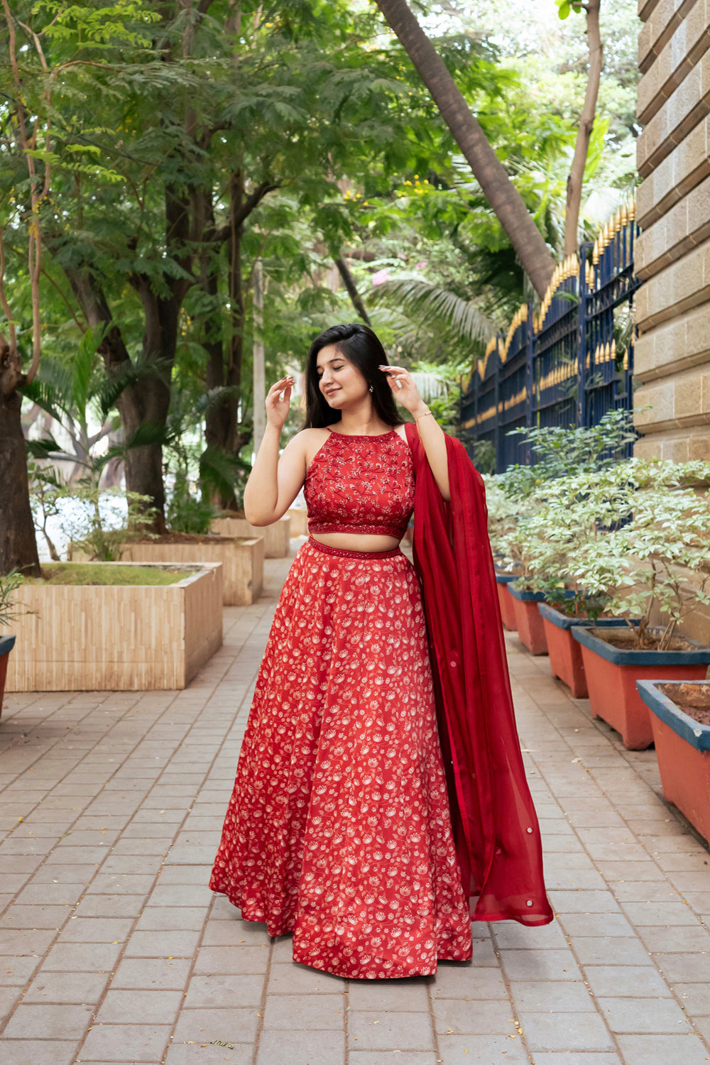 Rust Floral Lehenga