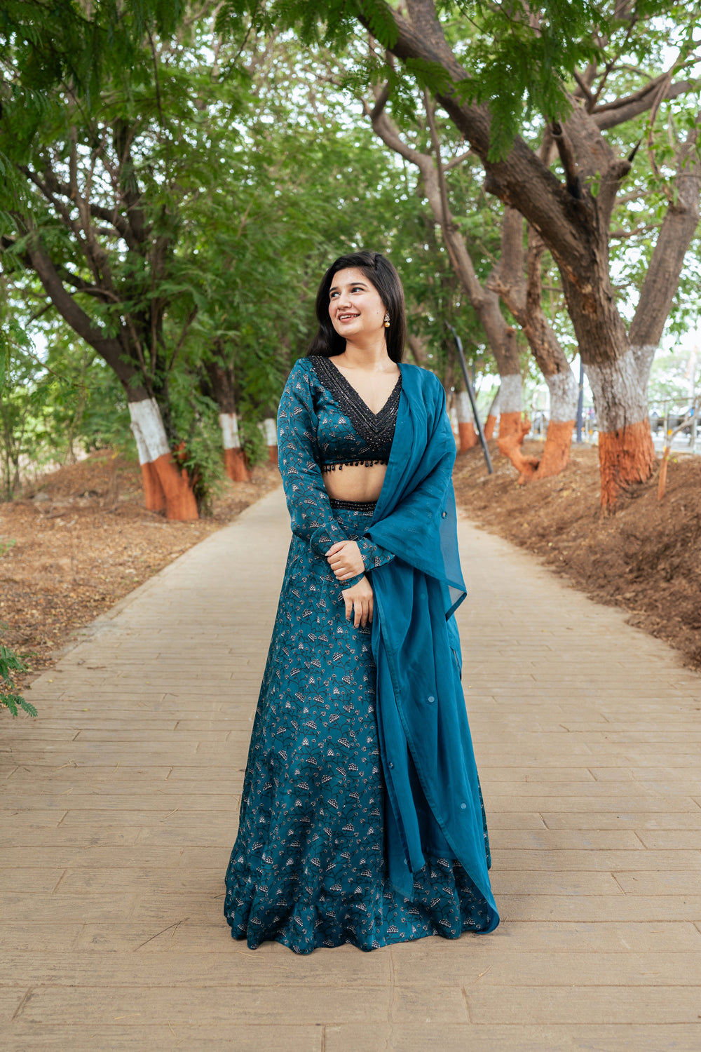 Teal Floral Lehenga