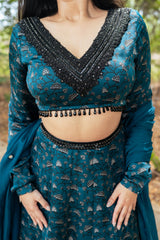 Teal Floral Lehenga