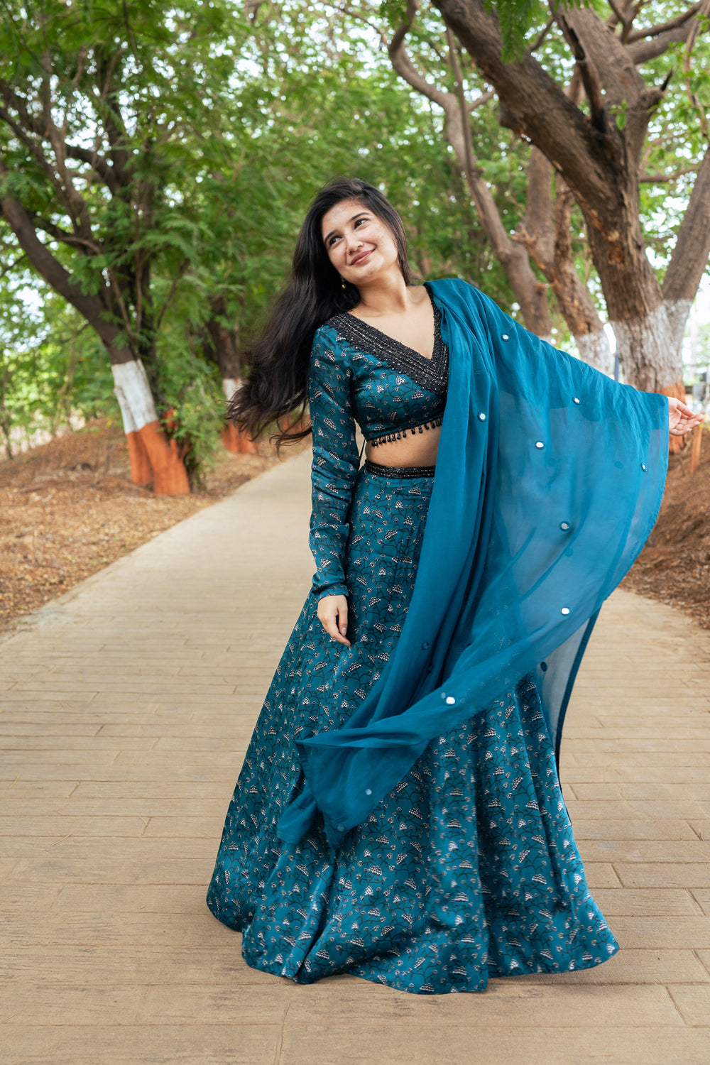 Teal Floral Lehenga