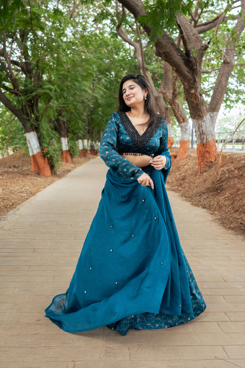 Teal Floral Lehenga