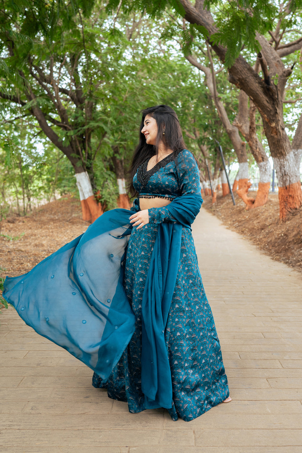 Teal Floral Lehenga