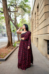 Pleated Saree With One-Shoulder Blouse