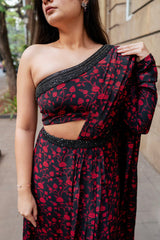 Pleated Saree With One-Shoulder Blouse