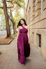 Berry Hand Pleated Maxi Dress