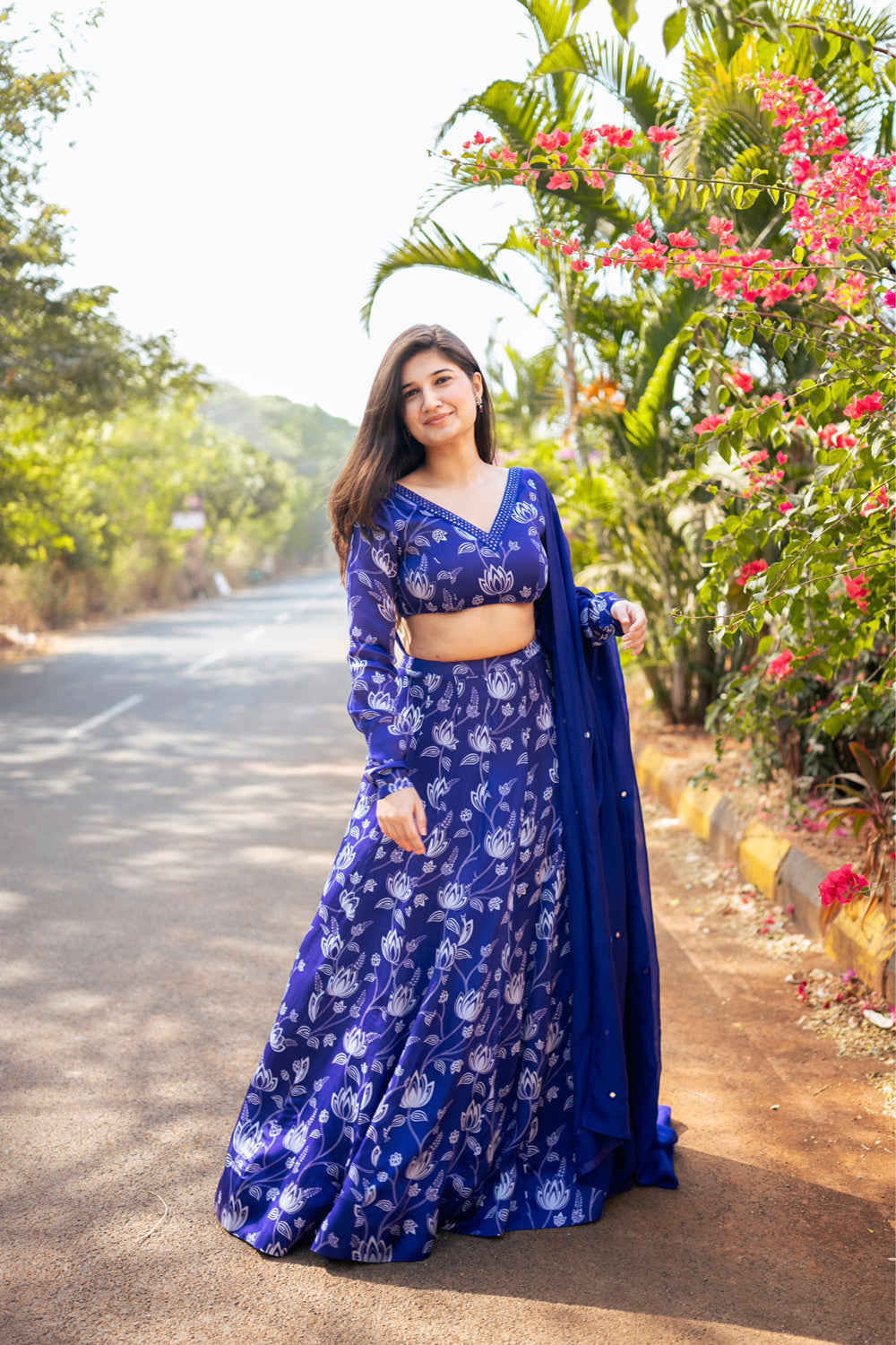 Violet Lotus Print Lehenga