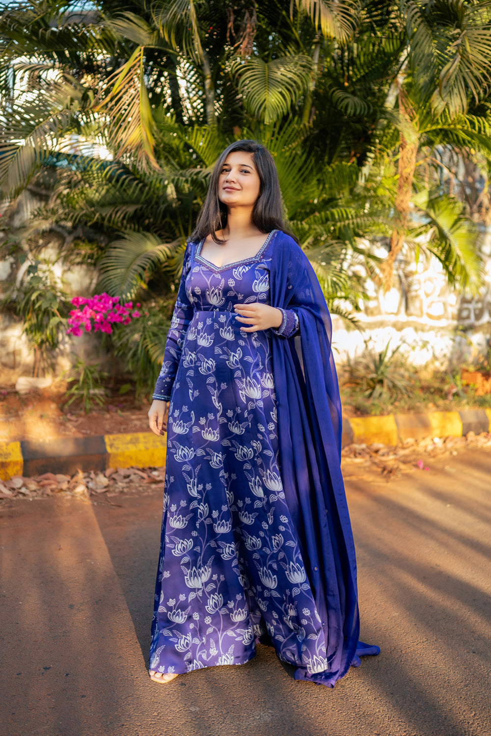 Violet Lotus Print Anarkali