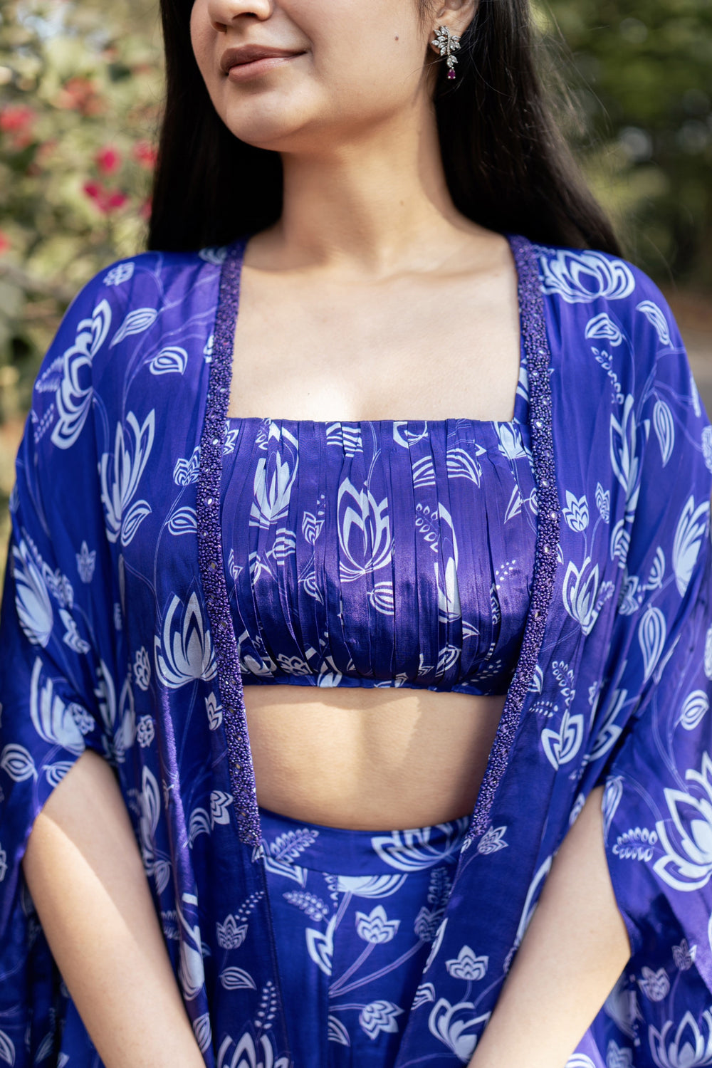 Violet Lotus Print Cape Set