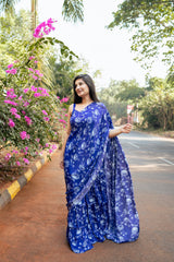 Violet Lotus Print Ruffle Saree