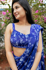 Violet Lotus Print Ruffle Saree