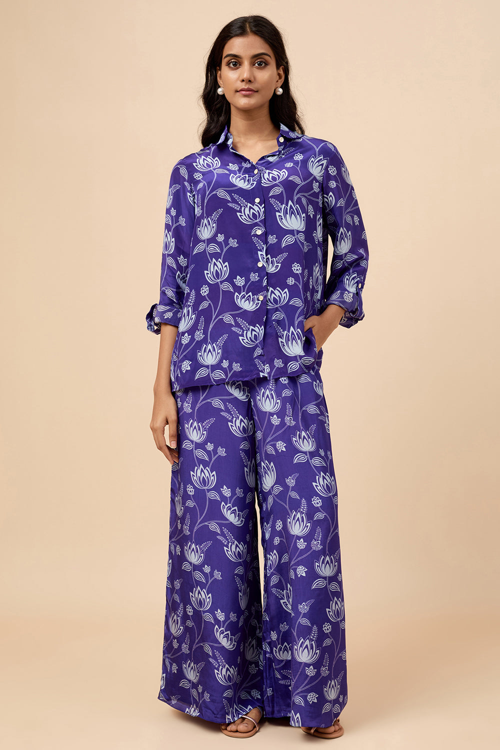 Violet Lotus Print Shirt & Trousers Co-Ord