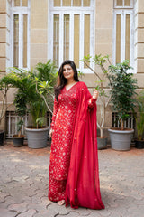 Red Floral Kurta Set