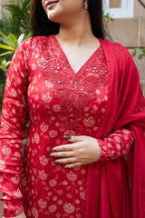 Red Floral Kurta Set