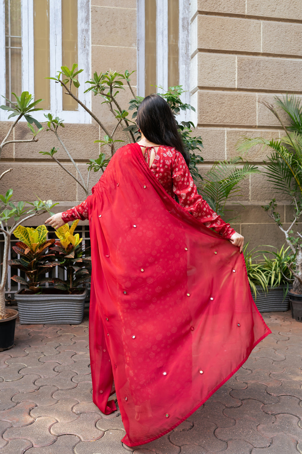 Red Floral Kurta Set