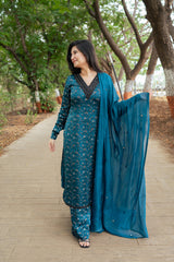 Teal Floral Kurta Set