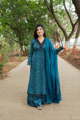 Teal Floral Kurta Set