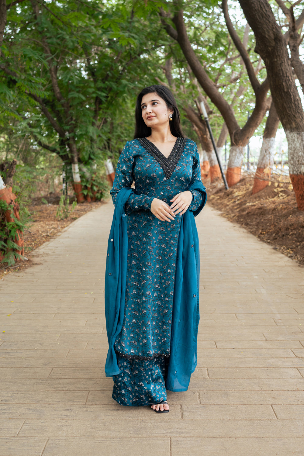 Teal Floral Kurta Set