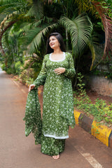 Olive Green Floral Kurta Set