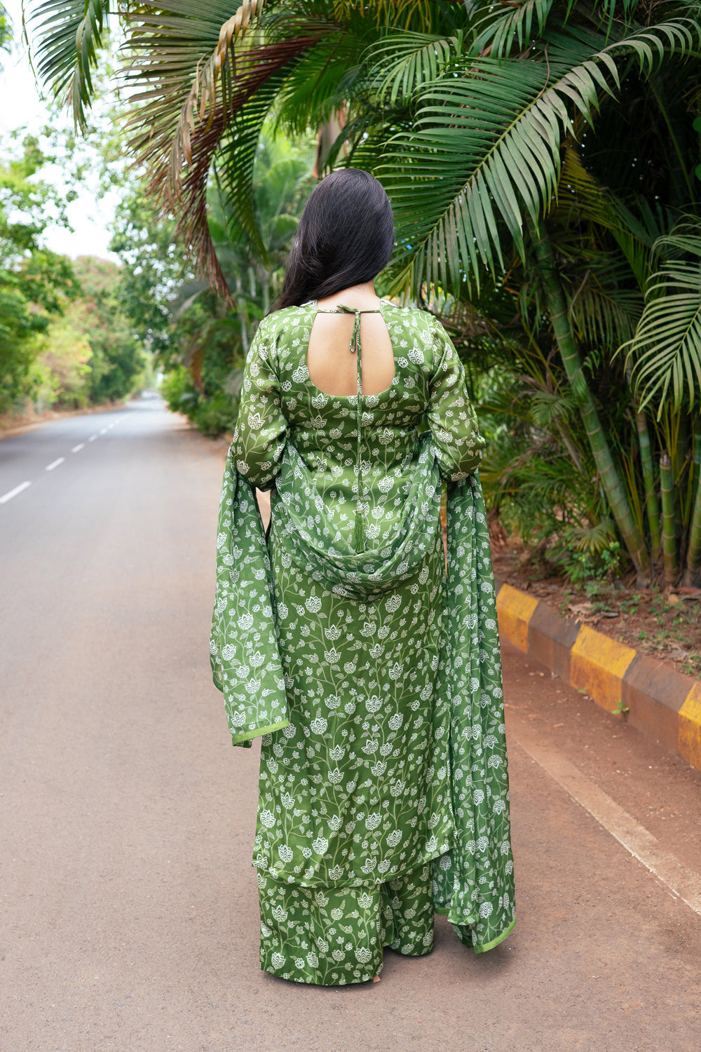 Olive Green Floral Kurta Set