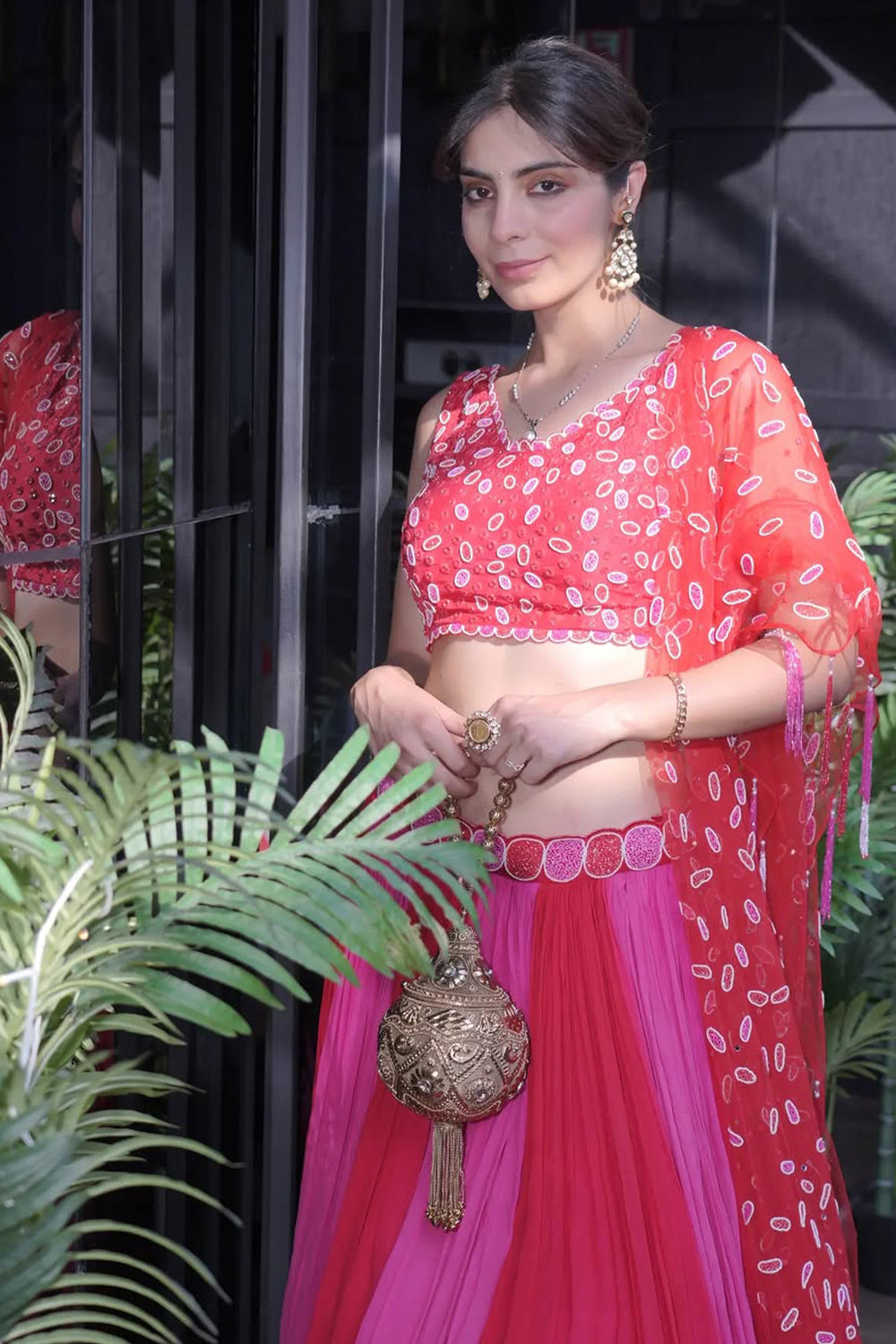 Ishmeet Kaur in Red & Pink Ombre Lehenga Set