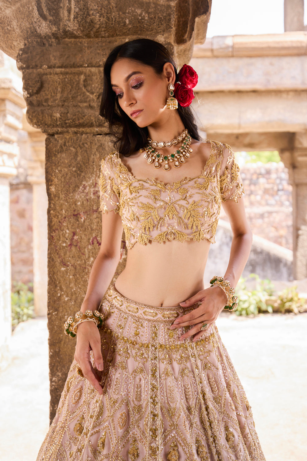 "Amara" Onion Pink Zardosi And Sequin Embroidered Organza  Lehengas