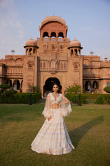 "Armina" Silver Sequin And Crystal Beads Hand Embroidered Lehenga Set With Cape