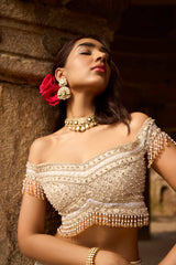 "Celine" Silver Golden Hand Embroidered  Lehengas With Offshoulder Blouse