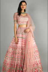 "Chloe" Rose Pink Floral Geometric Lehenga Set