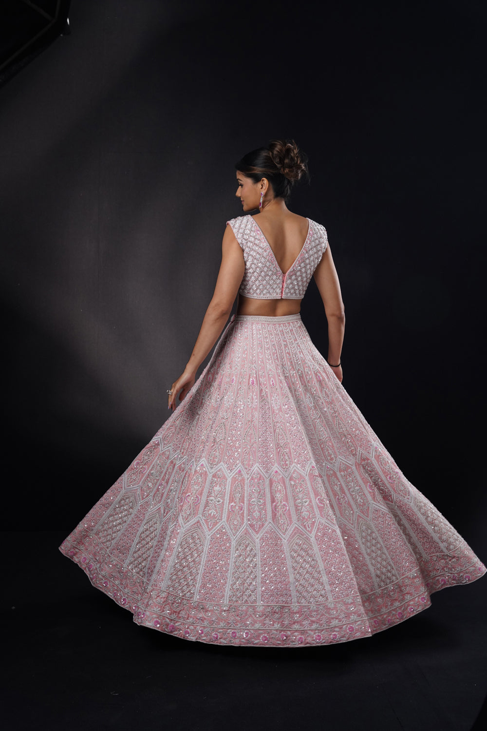 "Pink Moon" Pink Lehenga Set With Ivory Resham Threadwork And Pearl