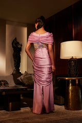 Lilac Drape Jumpsuit With Statement Organza Sleeves