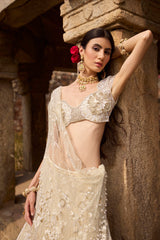 "Gaia" Golden & Ivory Resham Hand Embroidered  Lehengas