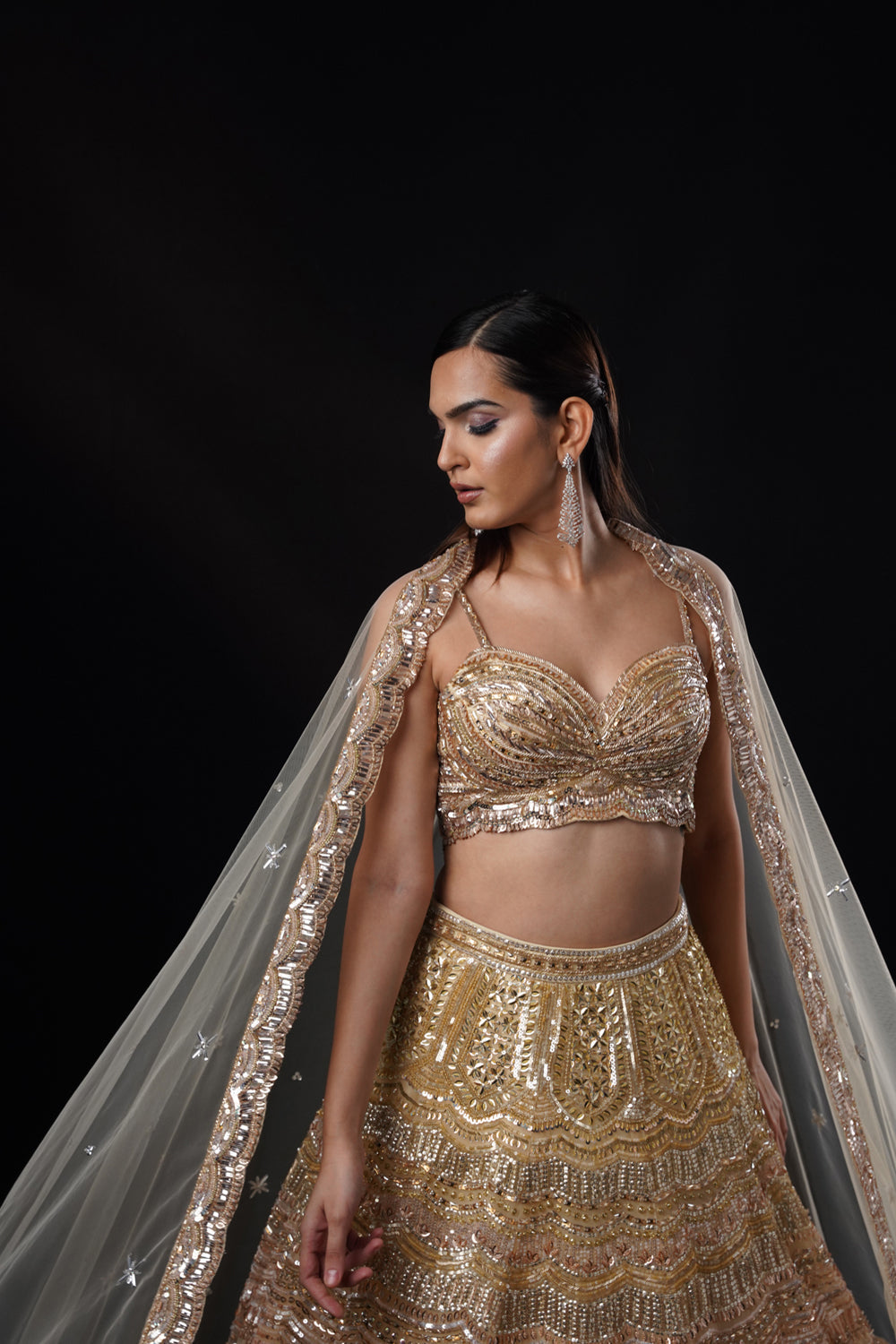 "Tierra" Gold Rosegold Silver Ombre Lehenga Set With Dupatta