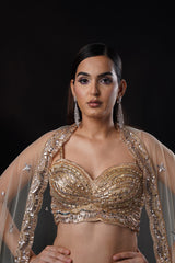 "Tierra" Gold Rosegold Silver Ombre Lehenga Set With Dupatta