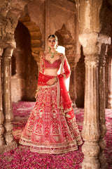 "Ilakshi" Deep Red Zardosi Embroidery Bridal Lehenga Set