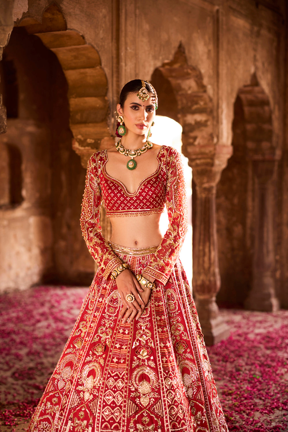 "Ilakshi" Deep Red Zardosi Embroidery Bridal Lehenga Set